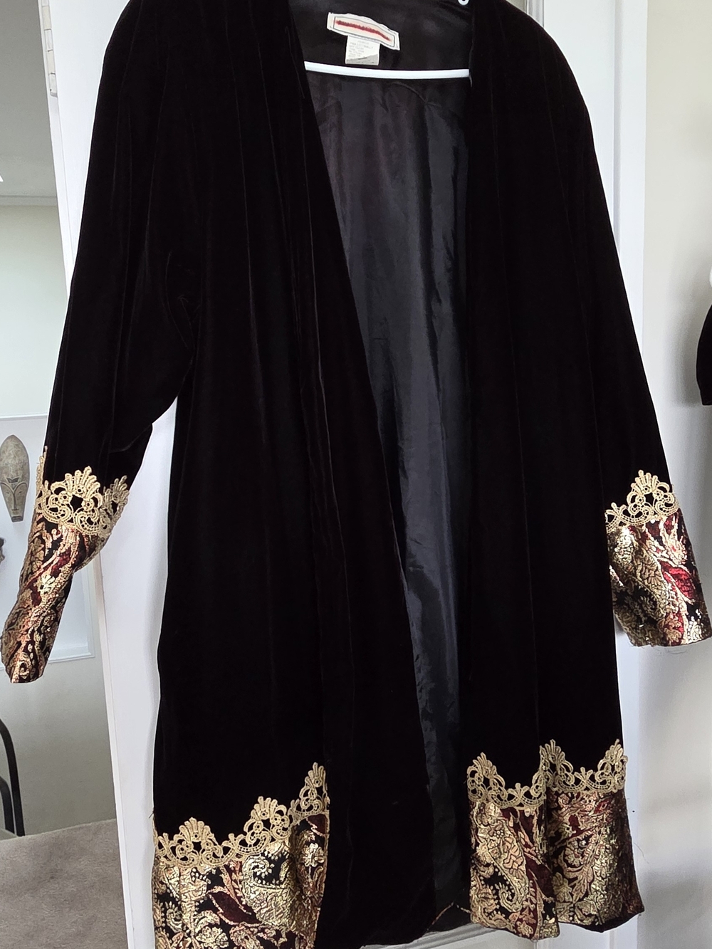 Black Velvet Embroidered Ensemble Swing Coat and Dress with Brocade Trim